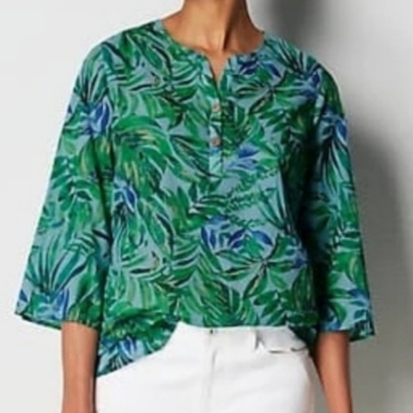 J. Jill Tops - J. Jill Top Soft Cotton Green and Blue Leaf Print